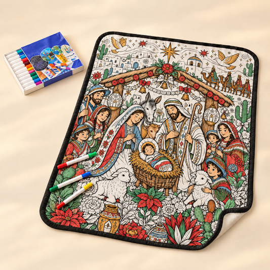 Joy of Bethlehem coloring blanket with 24 markers